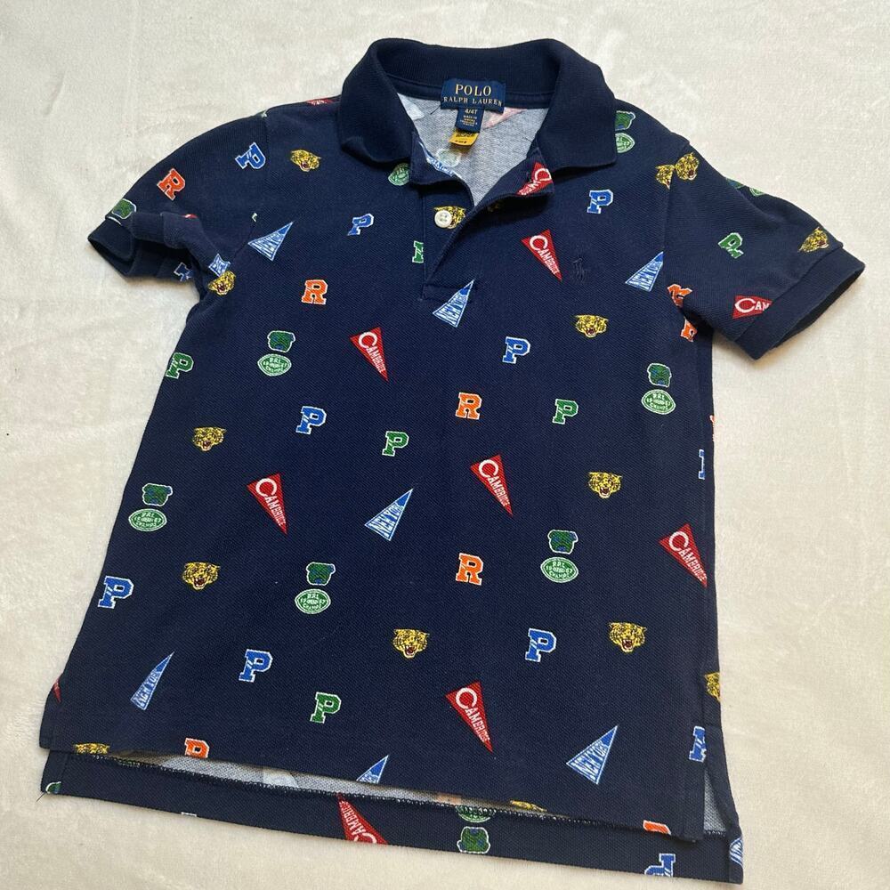 Polo Pennant-Print Cotton Mesh Polo Sz 4T - Picture 6 of 7